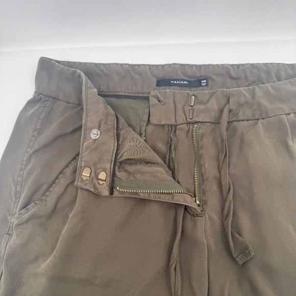 Tahari Pants Women 14 Green Brown Chambray Tapered Drawstring Lagen Coastal - Picture 8 of 16